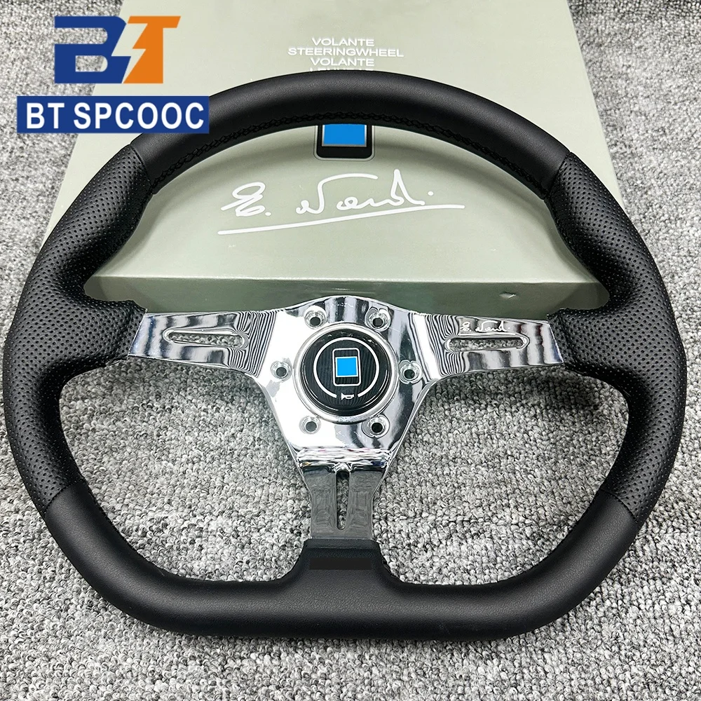 Spcooc G Style 14inch 350mm Genuine Leather Car Sports Steering Wheel Concave With Embroidery Deep Corn