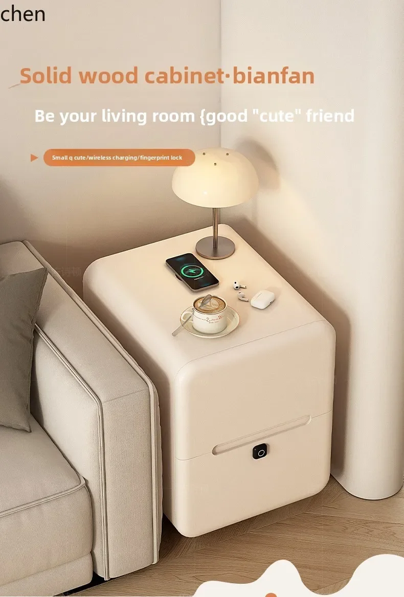 H5.22 new sofa side cabinet rechargeable ultra-narrow crack edge few solid wood living room small cabinet