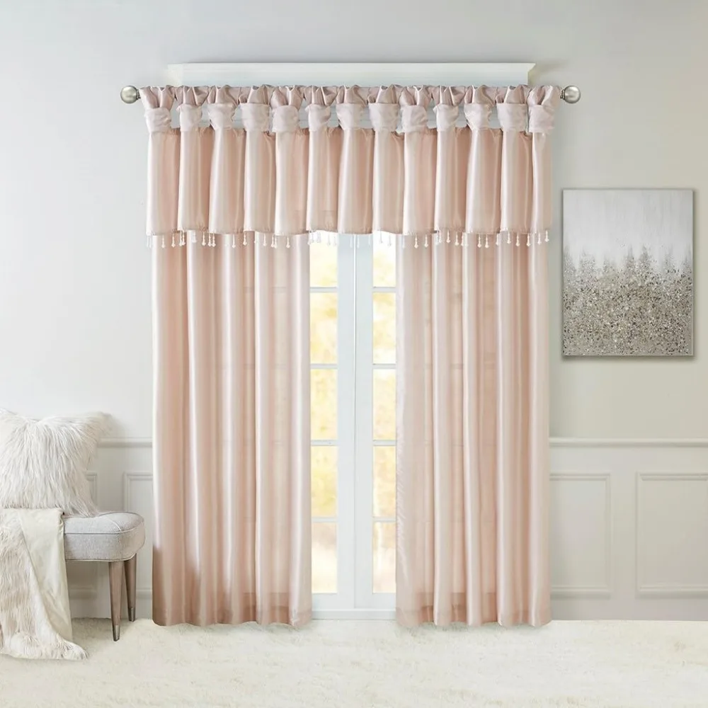 Blush Pink Lined Window Curtain Panels, 50 Inch by 120 Inch, Elegant Twist Tab Style with Privacy and Light Filtering