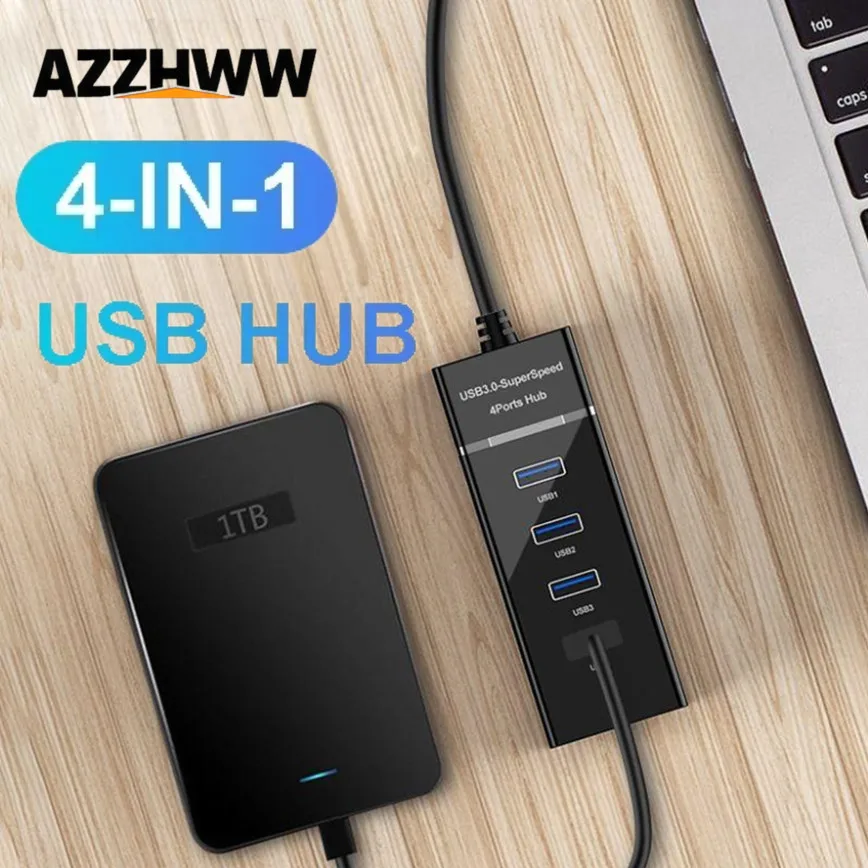 4-Port USB Hub 3.0 USB Data Hub Expander Splitter for Laptop PC MacBook Mac Pro Mac mini, iMac Surface Pro and More USB Devices