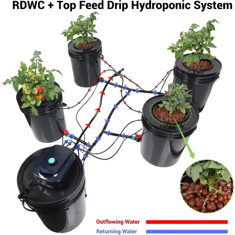 Recirculating Deep Water Culture Hydroponic Bucket System, 5 Gallon Hydroponics Growing System Drip Hydroponics Systems,