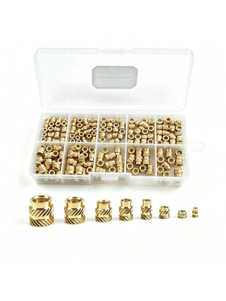 440 Stück M2-M3-M4-M5-M6 Messing-Rändelgewindeeinsätze, im Karton verpackte Gewindeeinsätze für 3D-Druck und Kunststoff-Montageprojekte