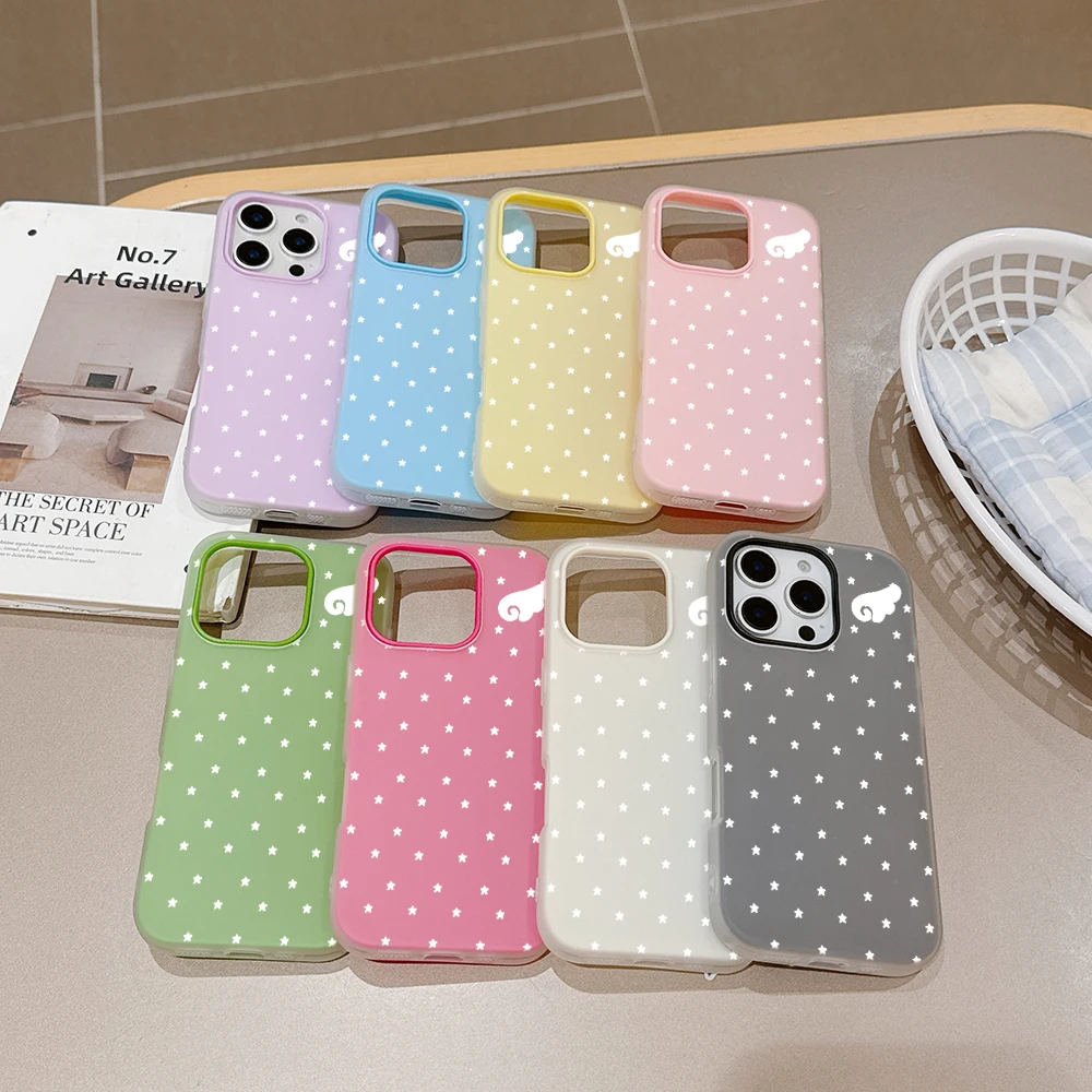 Korean Cute Star Angel Wings Matte Candy Color 2 in 1 Phone Case for Samsung Galaxy A57 A56 A36 A26 A17 A35 A16 A55 A54 A34 4G5G