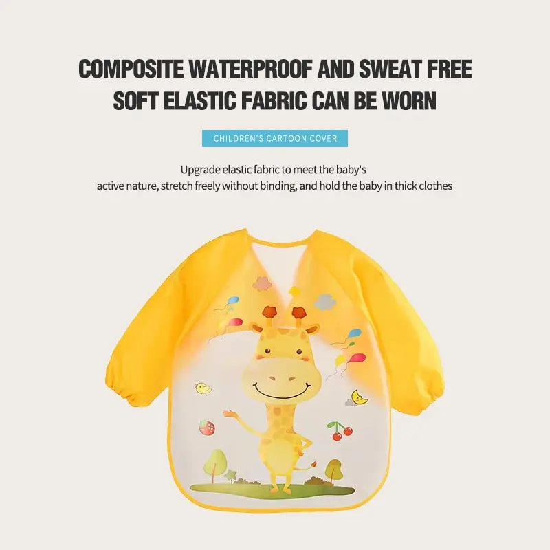 1PCS Yellow Waterproof EVA Long Sleeve Bib Blouse Childrens Eating Apron Free Hand Washing