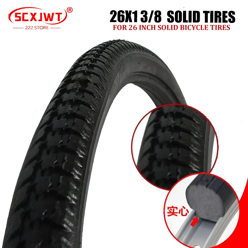 26inch 26*1 3/8 Bicycle Tubeless Solid Tire Cycling Non Inflatable Bike Tyre Black MTB  Fixed Gear