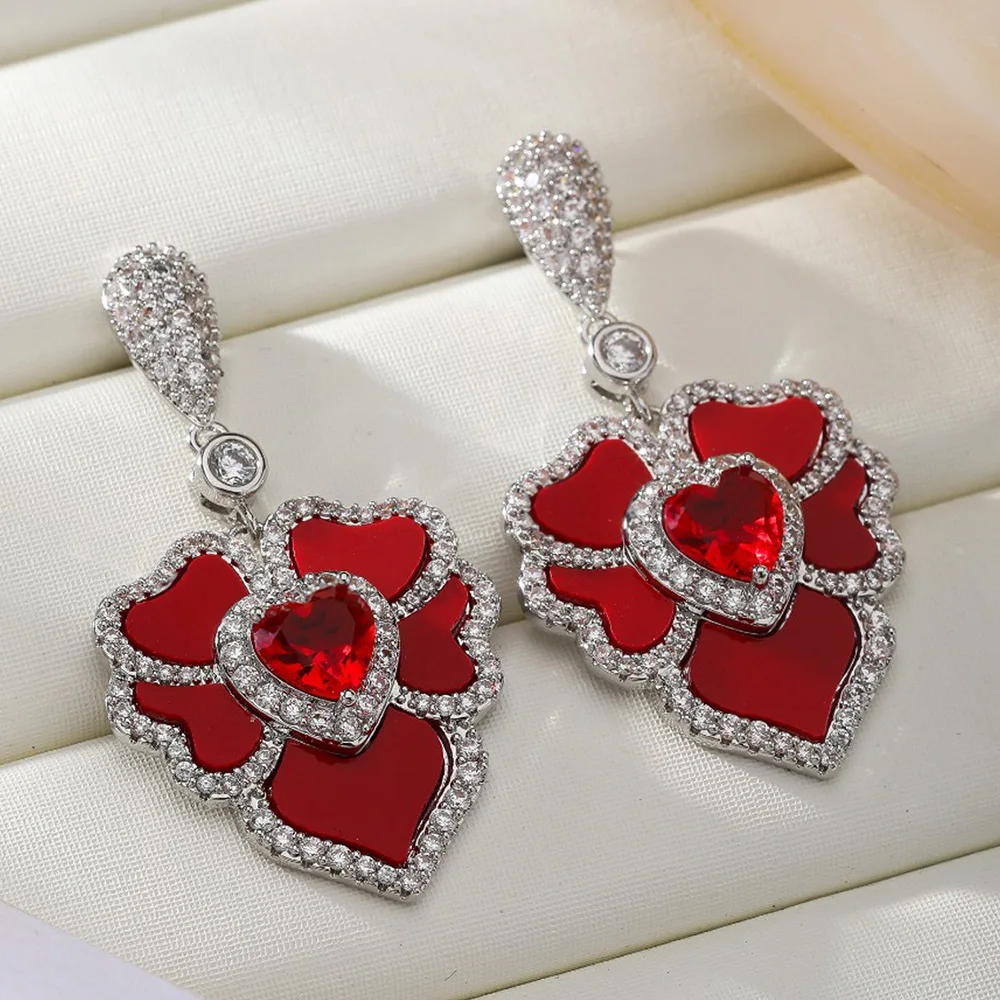 

Missvikki Cute Romantic Earrings INS Style Red Green White Cubic Zirconia Women Wedding Trendy Earrings Bijoux High Quality New