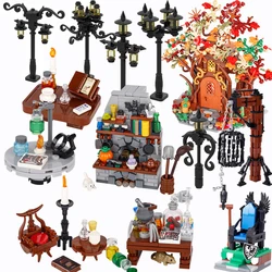 Medieval City MOC Building Blocks Military Soldier Figures Castle Tower Fountain Pool Bulletin Board Bricks Kid Halloween Toy