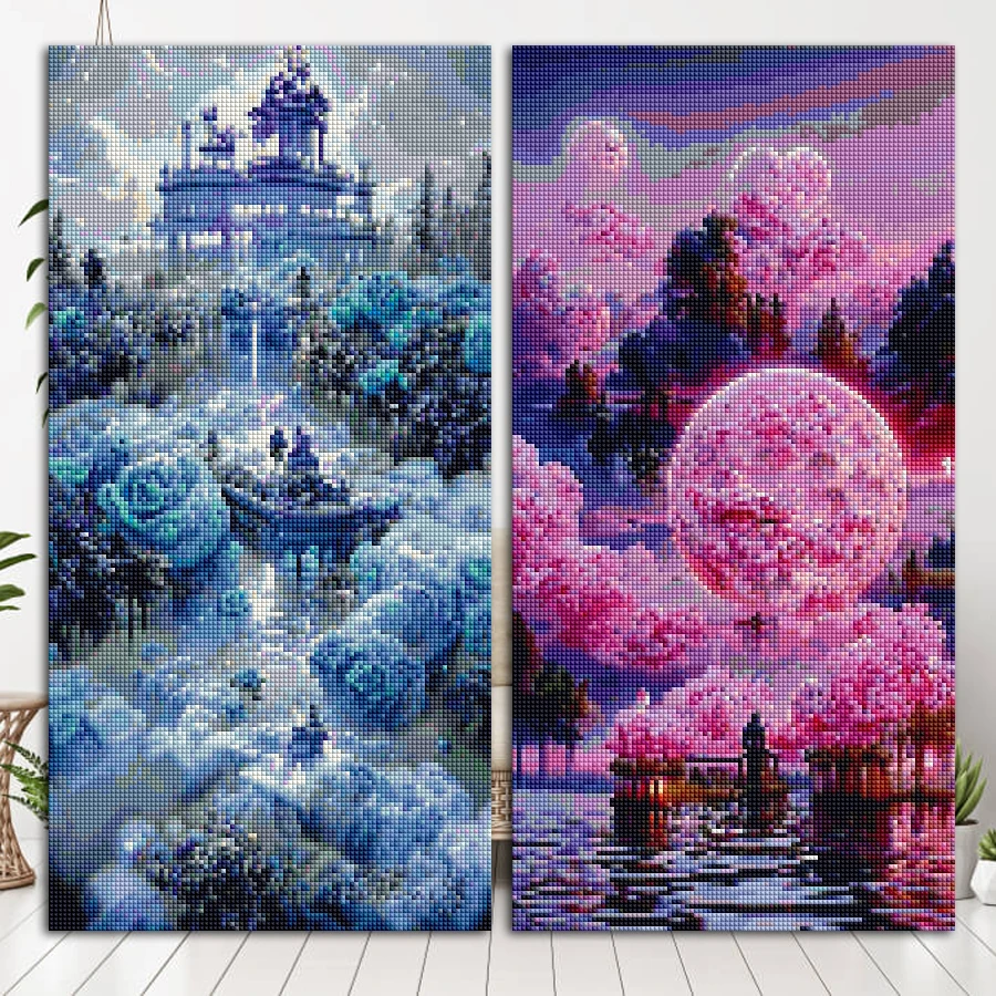 Diy Large Size Diamond Painting 2022 New Arrival Fairyland Rose Manor Scenic Castle Mosaic Embroidery Picture Home Decor AA3945