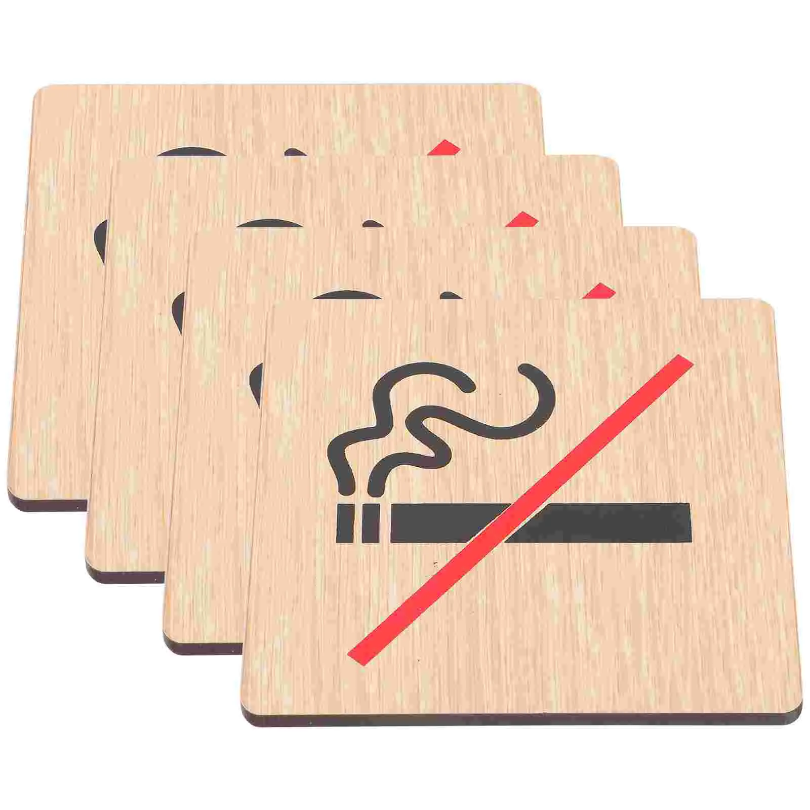 4 Pcs No Smoking Sign Wooden Stickers Non-smoking Signs Label for Cars Reminding Public