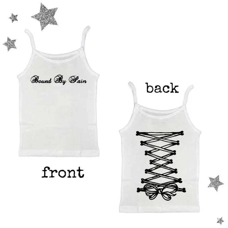Women Gothic Bound By Pain Print Cami Tank Top Y2K Punk Bone Lace Up Back Spaghetti Strap Slim Sleeveless Crop Vest