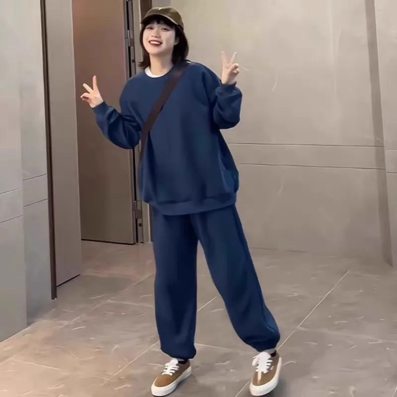 

plus Size 300 Pou Color Casual Sportswear Set for Men And Women Spring Autumn round Ne Sweatirt And Pants