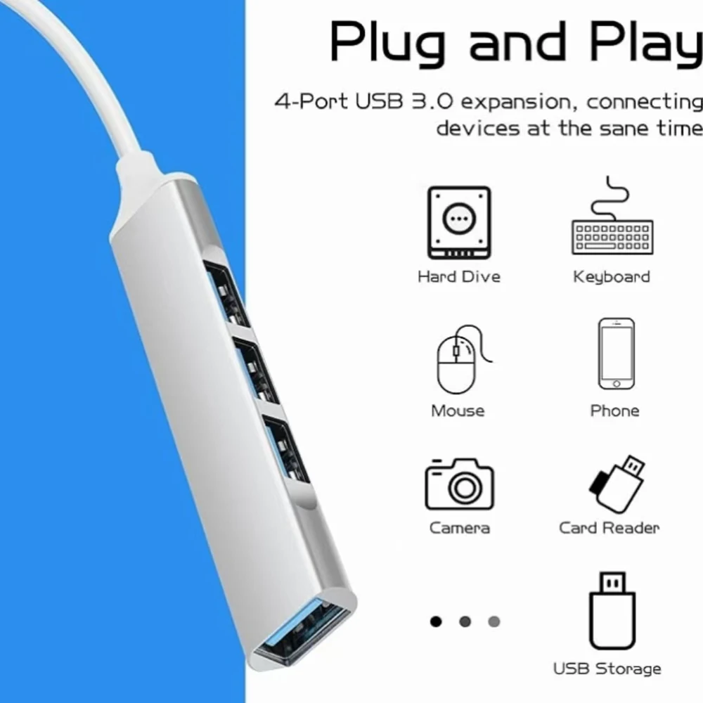 4-Port USB-C Hub Silver Multi-Port Distributor Adapter OTG Type-C to HDMI USB Converter for Computers, Laptops, MacBook view 5
