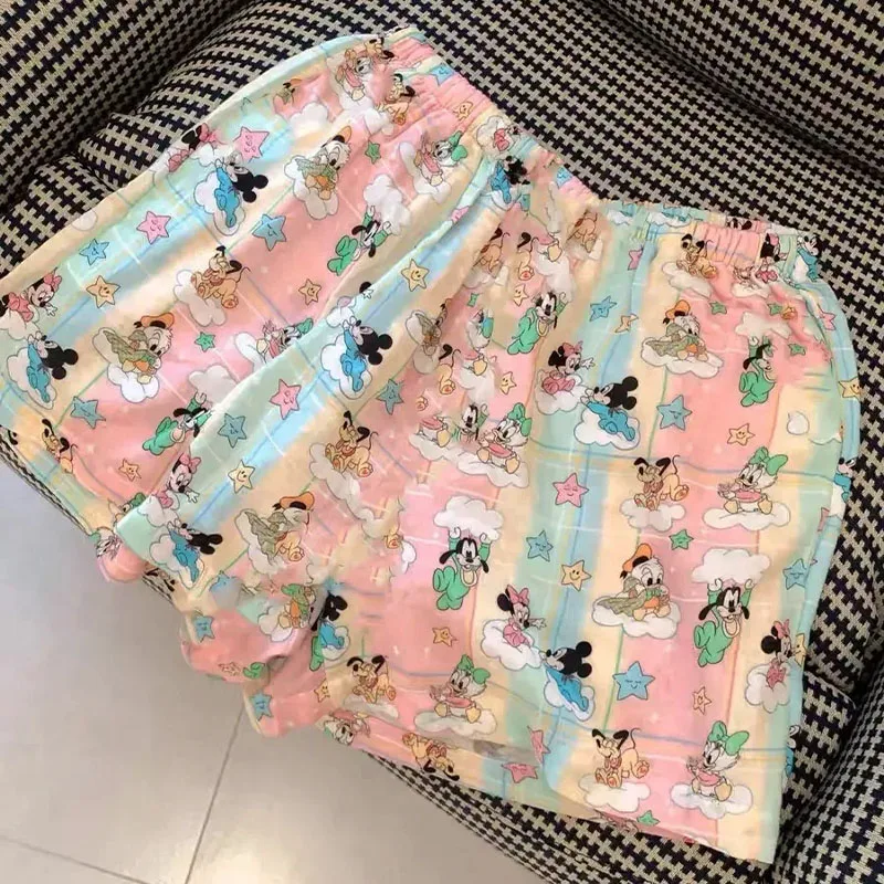 New Kawaii Cute Mickey Mouse Pajama Pants Shorts Summer Thin Casual Home Pants Cool Beach Pants Soft Comfortable Gift for Girls