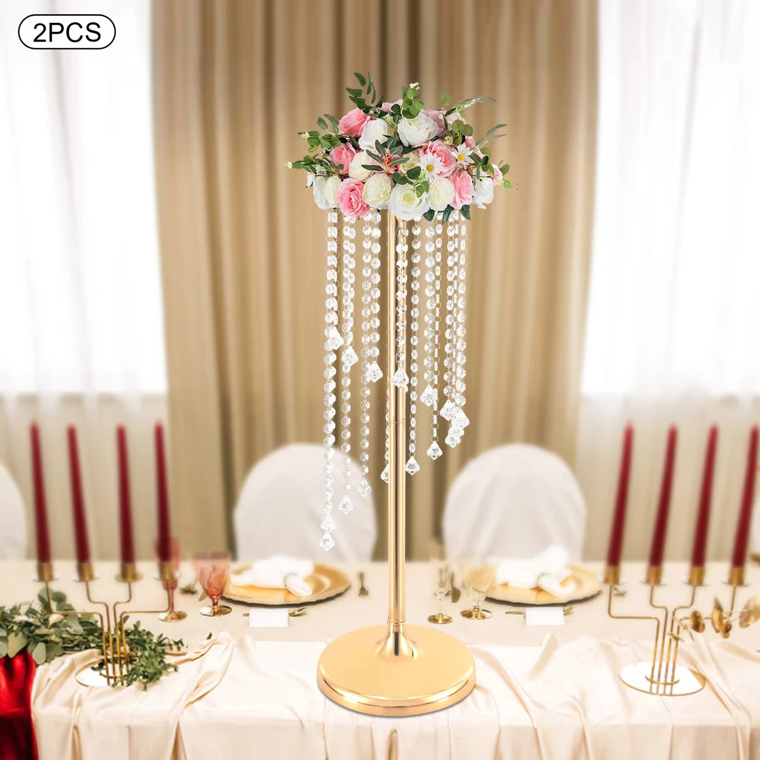 

2 Pcs 70cm Tall Crystal Flower Vase Stand for Wedding Centerpieces with Artificial Faux Fake Flowers, Elegant Decor Capa barbero