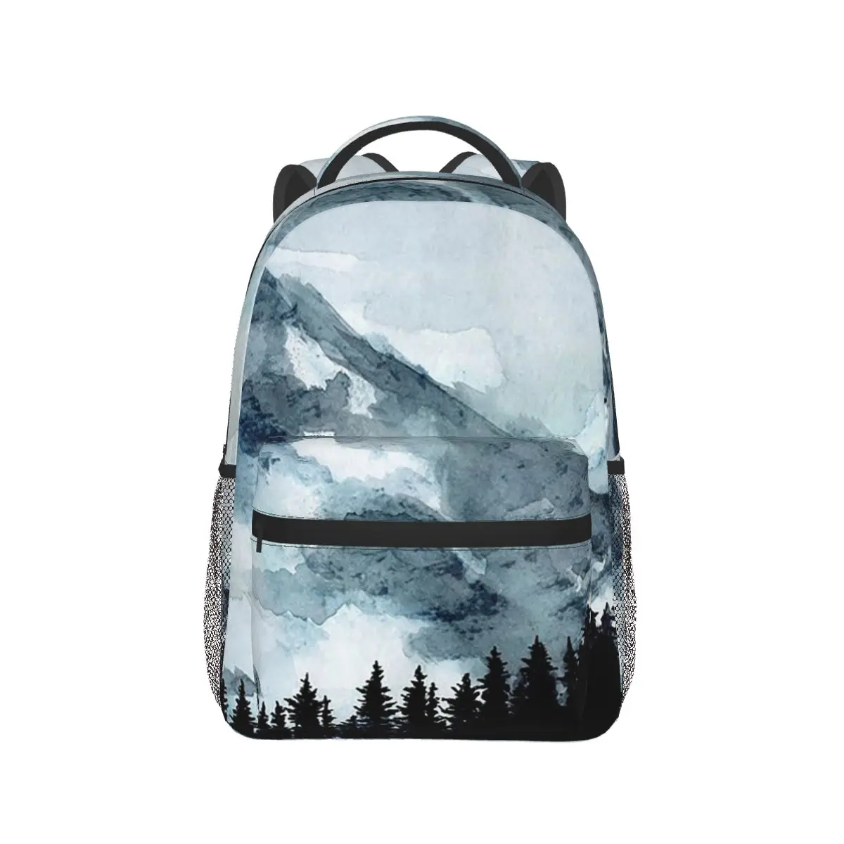 Watercolor Mountain Forest Mist Fog Trees Backpack Hot Sale Daypack Large Capacity Kids BookBag School Bag Shoulder Bags
