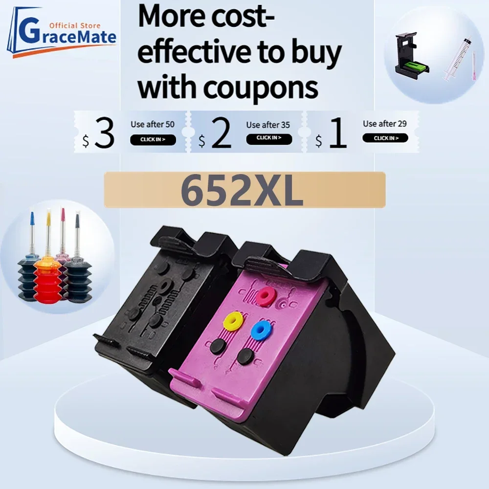 GraceMate 652XL Refill Replacemen Ink Cartridget 652 Hp for Hp 652 for Deskjet 3838 3835 4535 4536 4538 4675 5085 5088 Printer