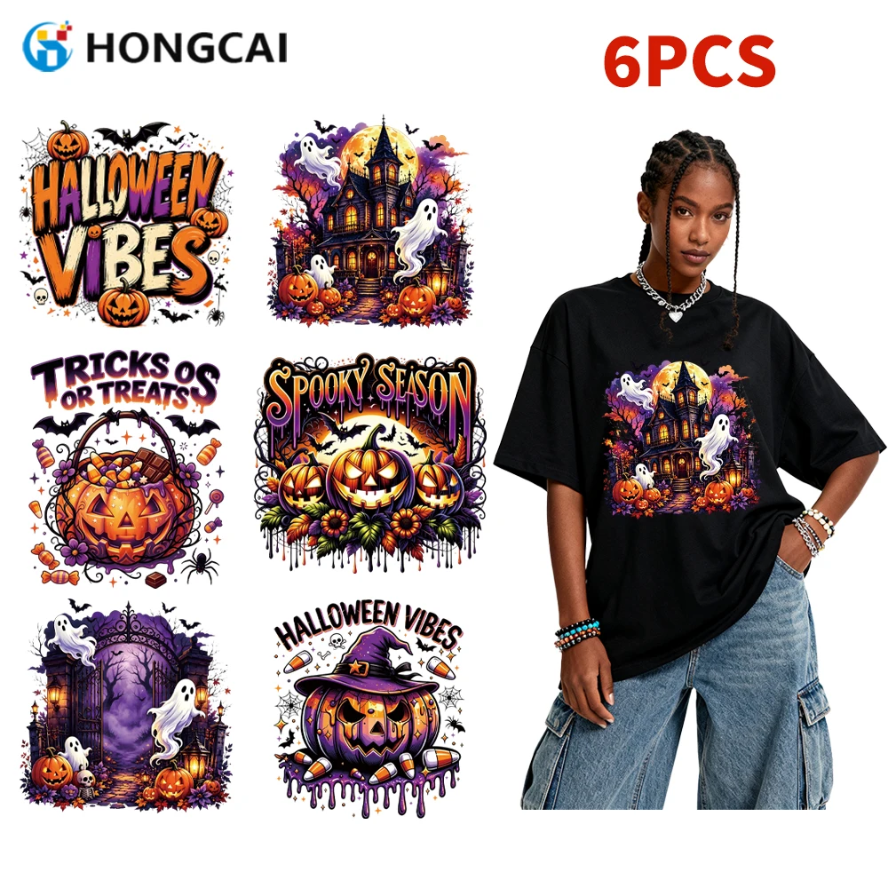 6-adesivos-de-transferencia-termica-de-halloween-de-alta-discricao-fantasma-inteligente-retro-roxo-preto-forte-cobertura-para-tecido-escuro
