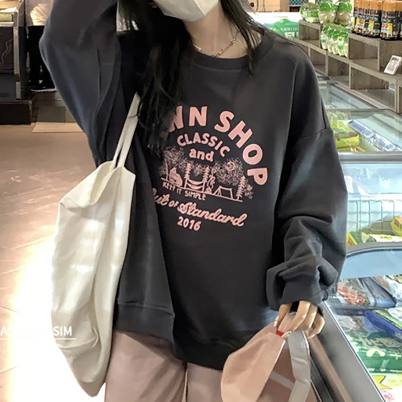 

Women High School Letter Printing Hoodies Loose Top Casual Streetwear Womens Sweatshirt Crewneck Pullovers Autumn Clothes 2025