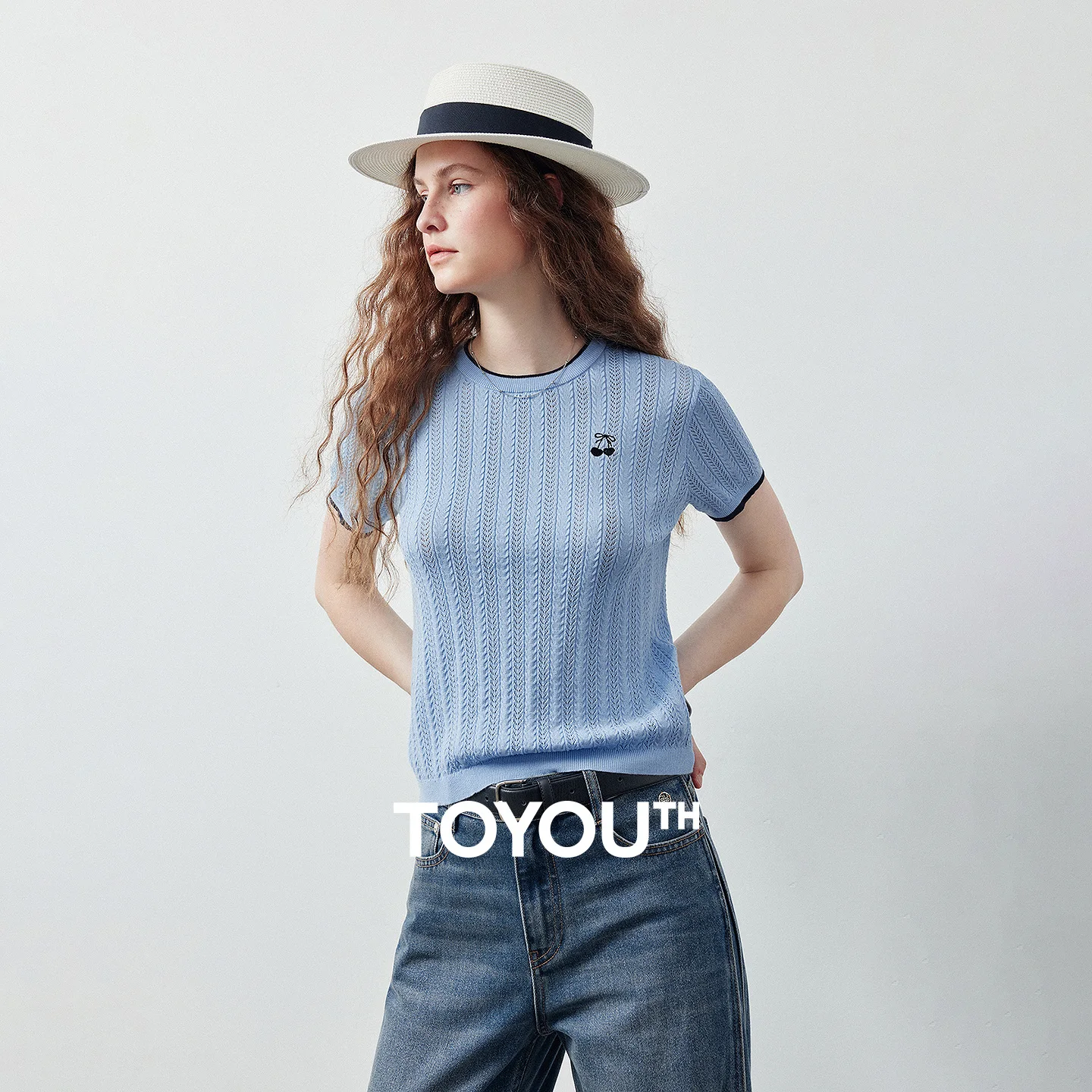 TOYOUTH Women Knitwear 2026 Summer New Lyocell Color Block Vintage Cable Knit Hollow Out Textured Casual Tops