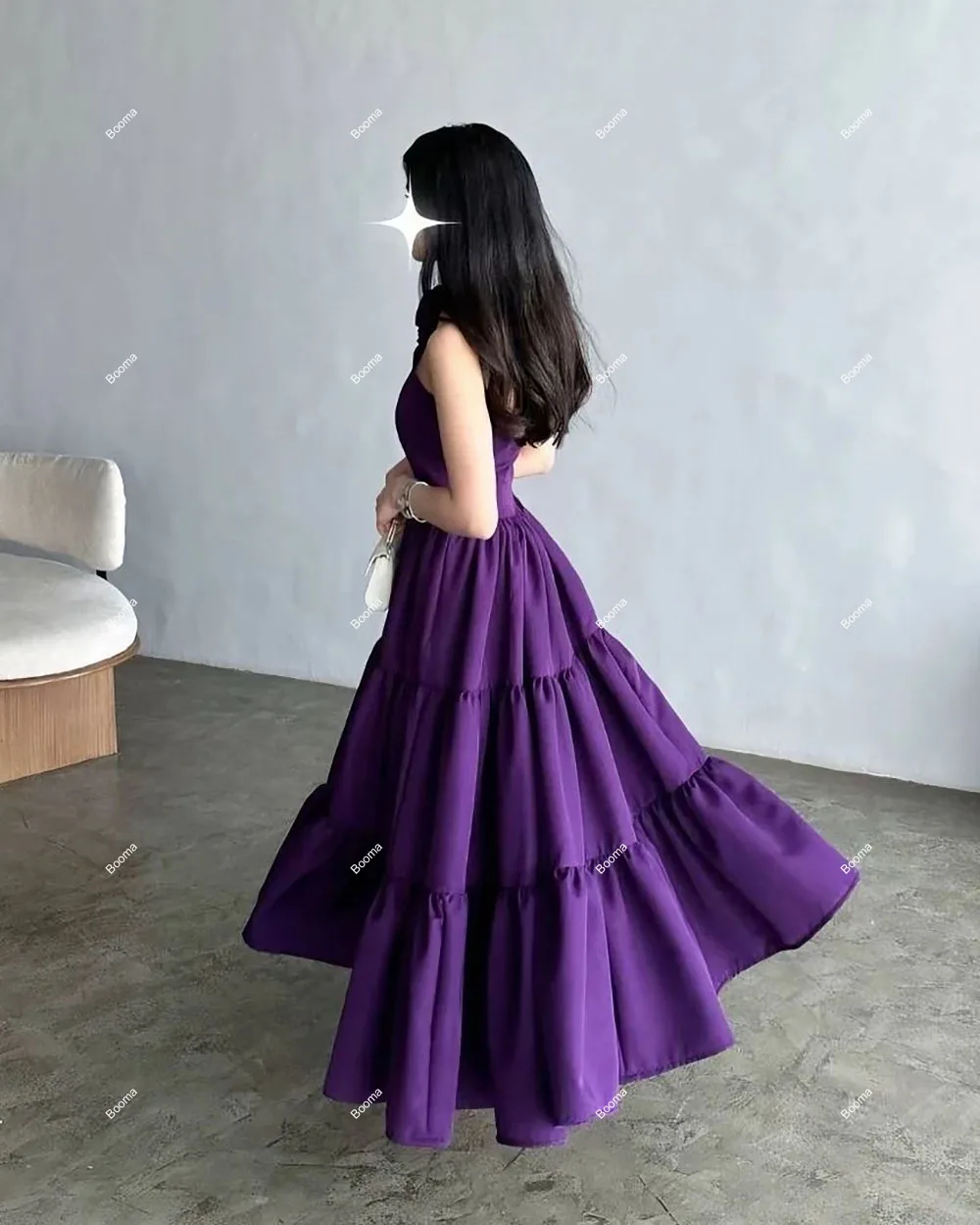 Booma Purple A-Line Prom Dresses Ruched 3D Flowers Halter Special Occasion Dress for Events Long Evening Gowns for Women