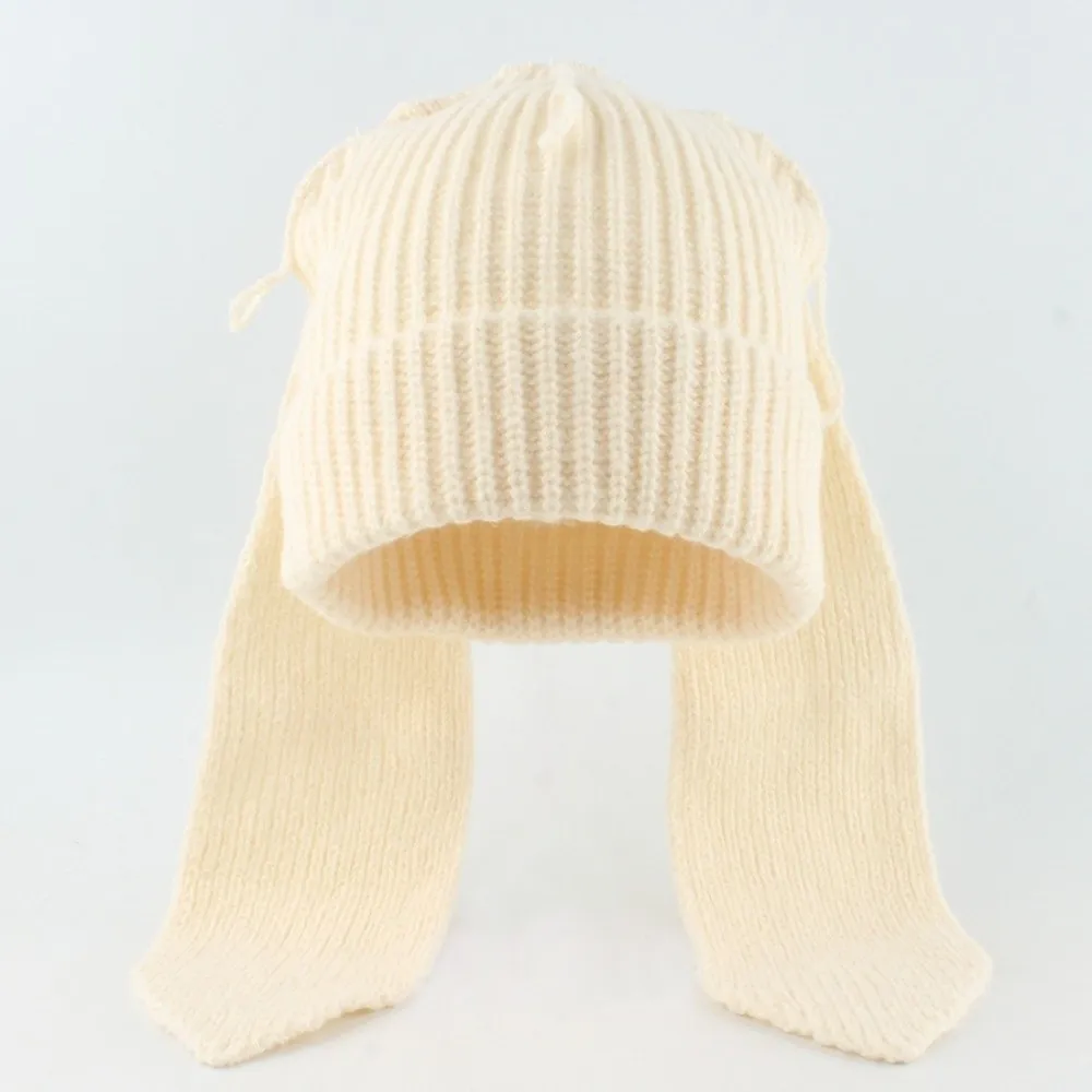 Bonnet tricoté à oreilles longues de lapin, couleur unie, tendance, chaud, bonnet de dessin animé, épais, anti-froid, bonnet d'hiver, bonnet pull, automne