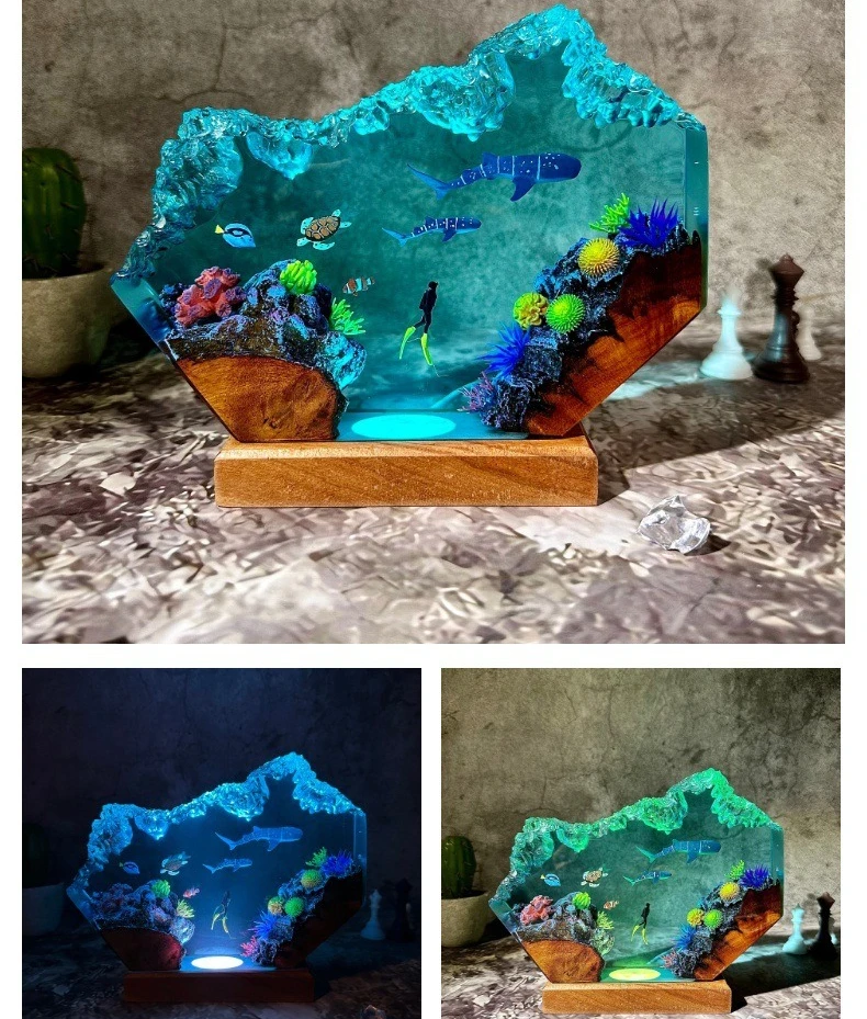 

Creative Whale Shark and Turtle Resin Lamps Ocean Handmade Resin Crafts Home Atmosphere Decoration Gifts