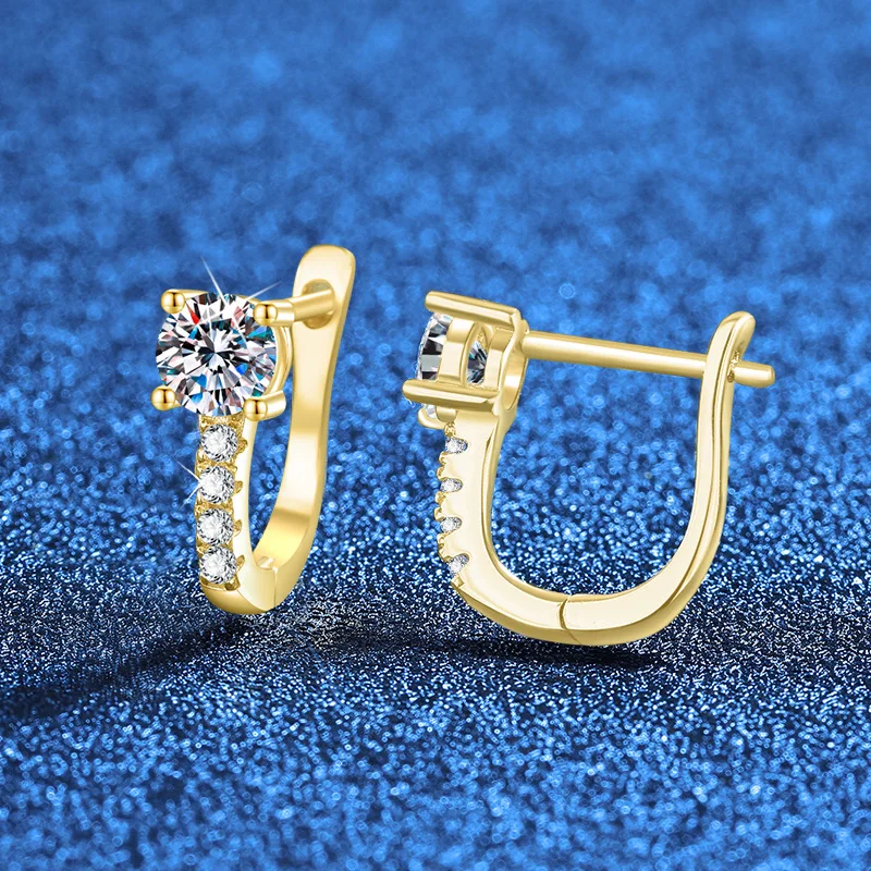 Moissanite Platinum PT950 18K Gold Earrings Classic U-shaped Light Luxury Korean Version Versatile Moissanite Earrings