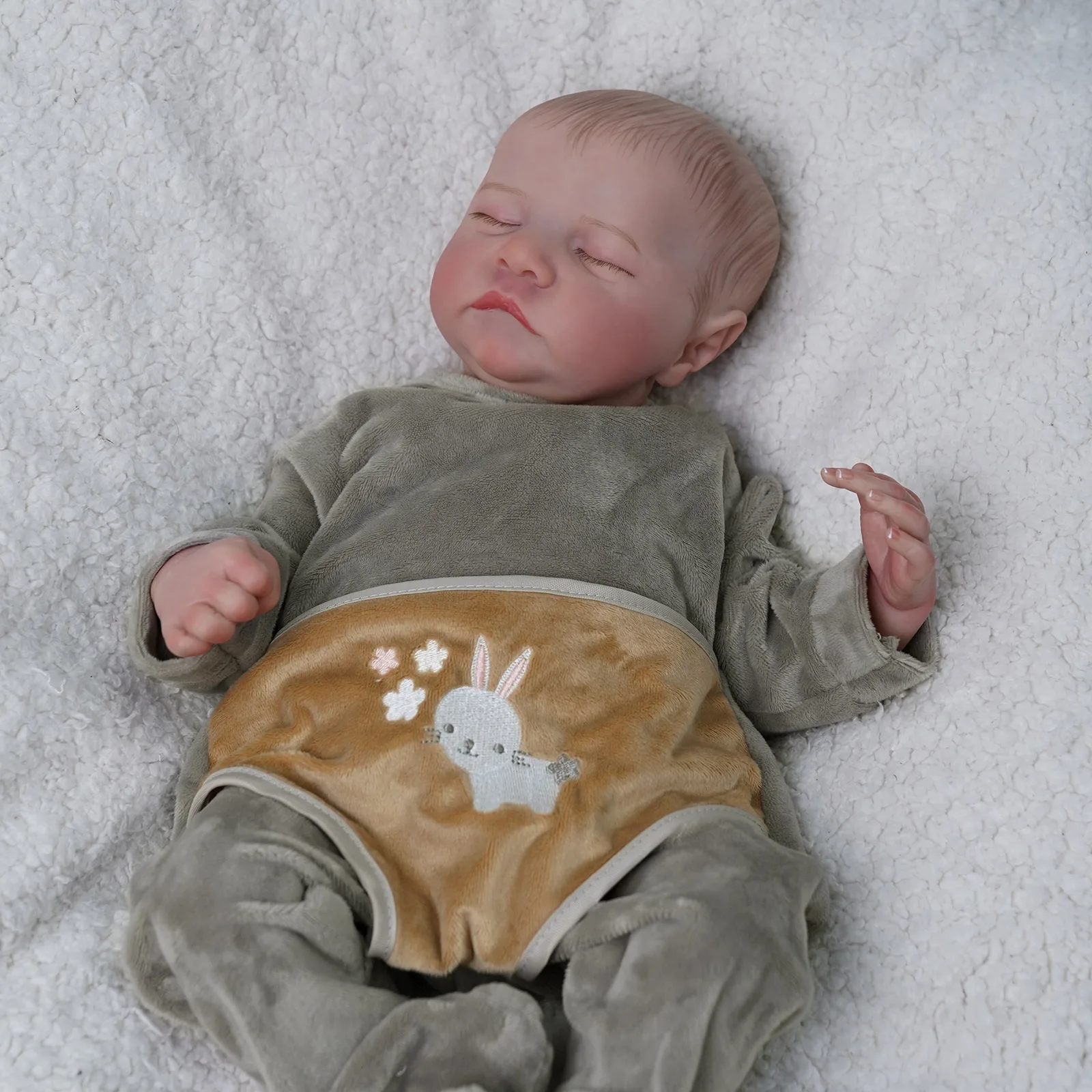 49CM Levi Newborn Baby Doll Reborn Sleeping Soft Silicone Flexible 3D Skin Tone with Visible Veins Hand Paint Hair Doll