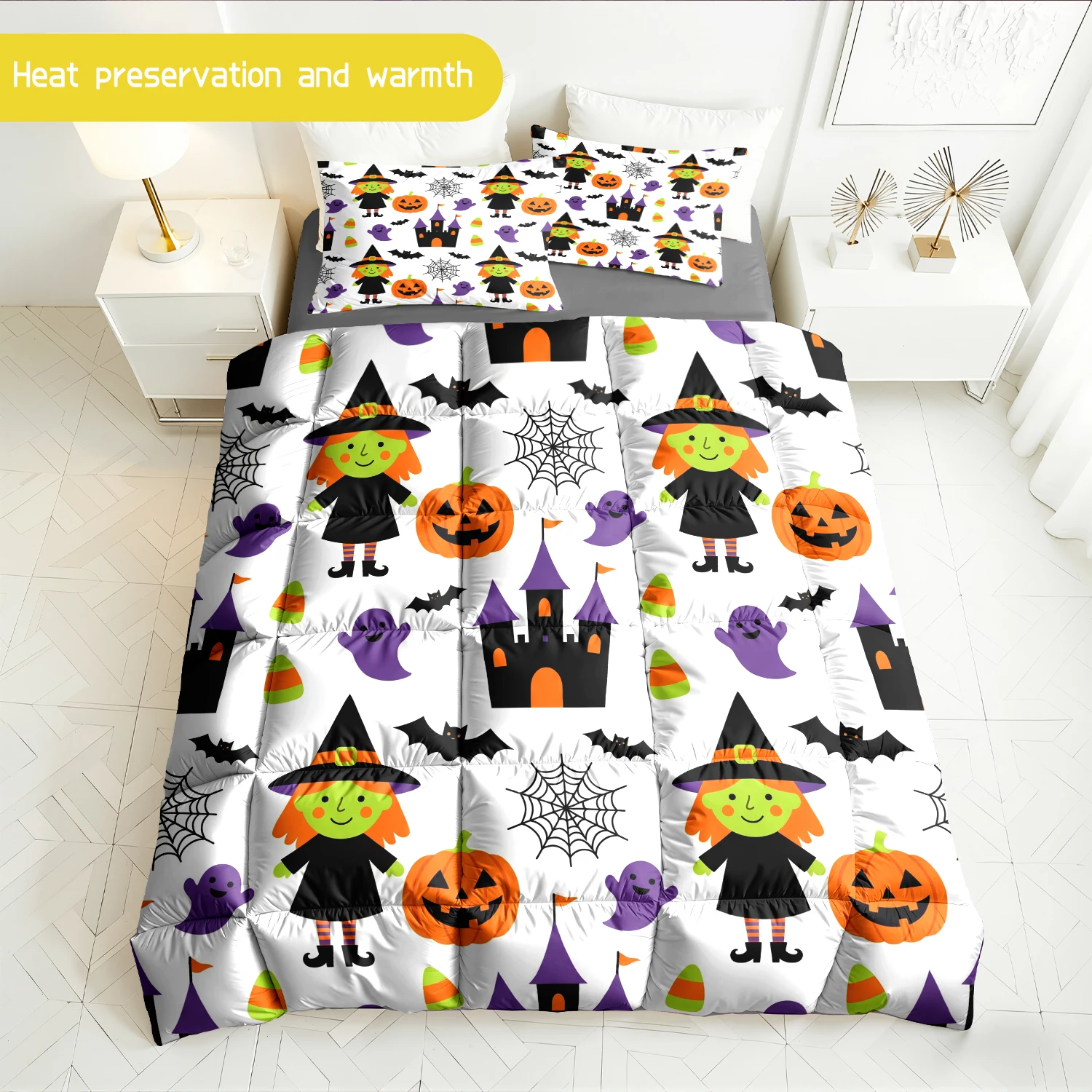 3pcs Halloween Comforter Bedding Set-1pc Comforter + 2pcs Pillowcases Soft Breathable for Home Decor Style 06