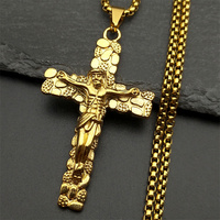 Stainless Steel Christian Jesus Crucifix Cross Pendants Necklaces for Men Women Gold Color Chain Amulet Jewelry