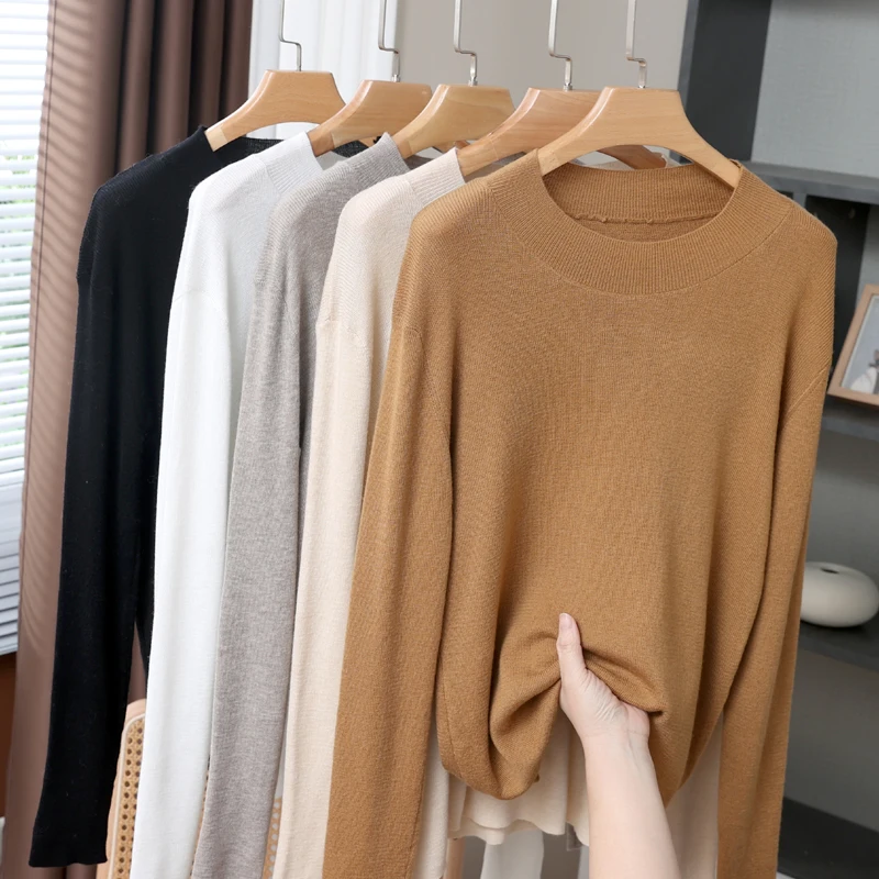 Maglione da donna in pura lana e cashmere al 100%, pullover con o-collo, maglione casual lavorato a maglia, nuovo maglione caldo di alta qualità a maniche lunghe invernale