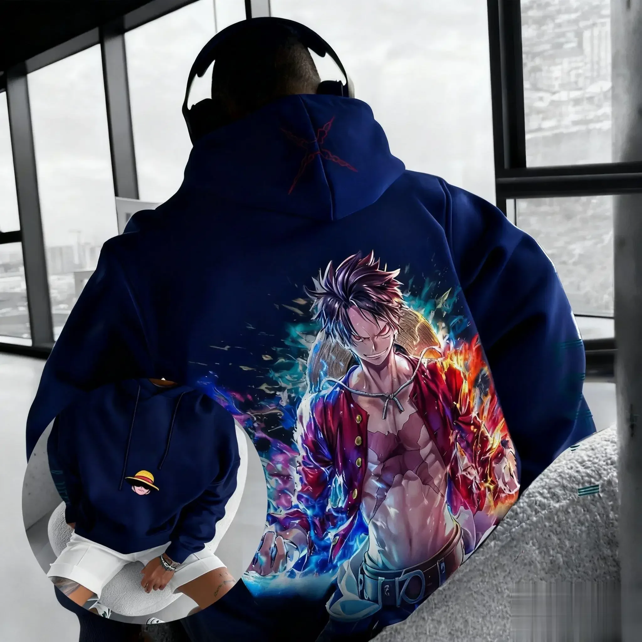 الشتاء قطعة واحدة لوفي أنيمي هوديي البلوز الرجال النساء الشارع الشهير المتضخم فضفاض عادية Y2k القمم القطن البلوز شتاء جديد