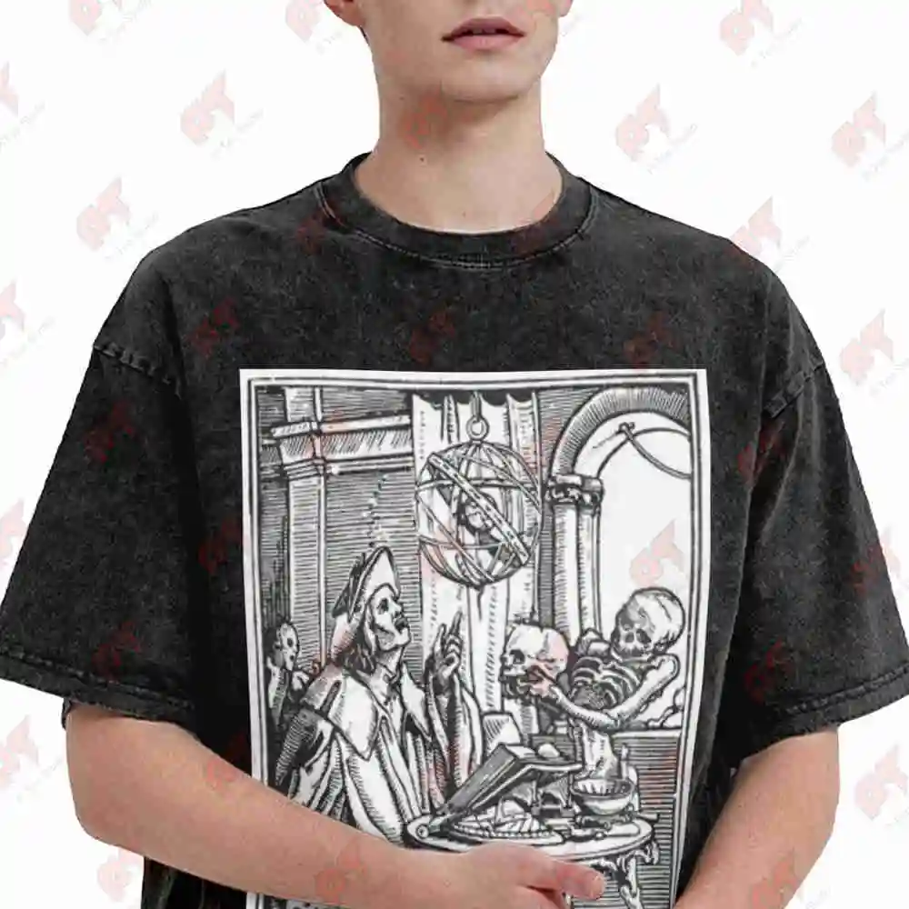 Memento Mori Hans Holbein Dance Of Death Vintage Washed Tee Pure Cotton T-Shirt