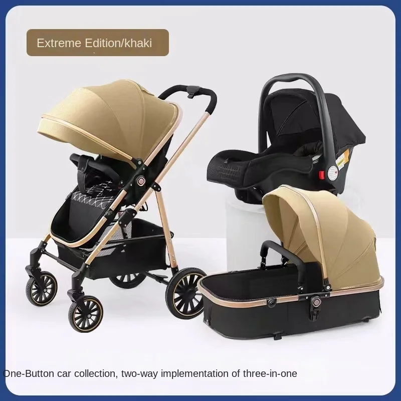 Baby Stroller Two-way Multifunctional Can Sit and Lie Down High Landscape 3 in 1 Wheel Sturdy Wear-resistant Shock Absorption