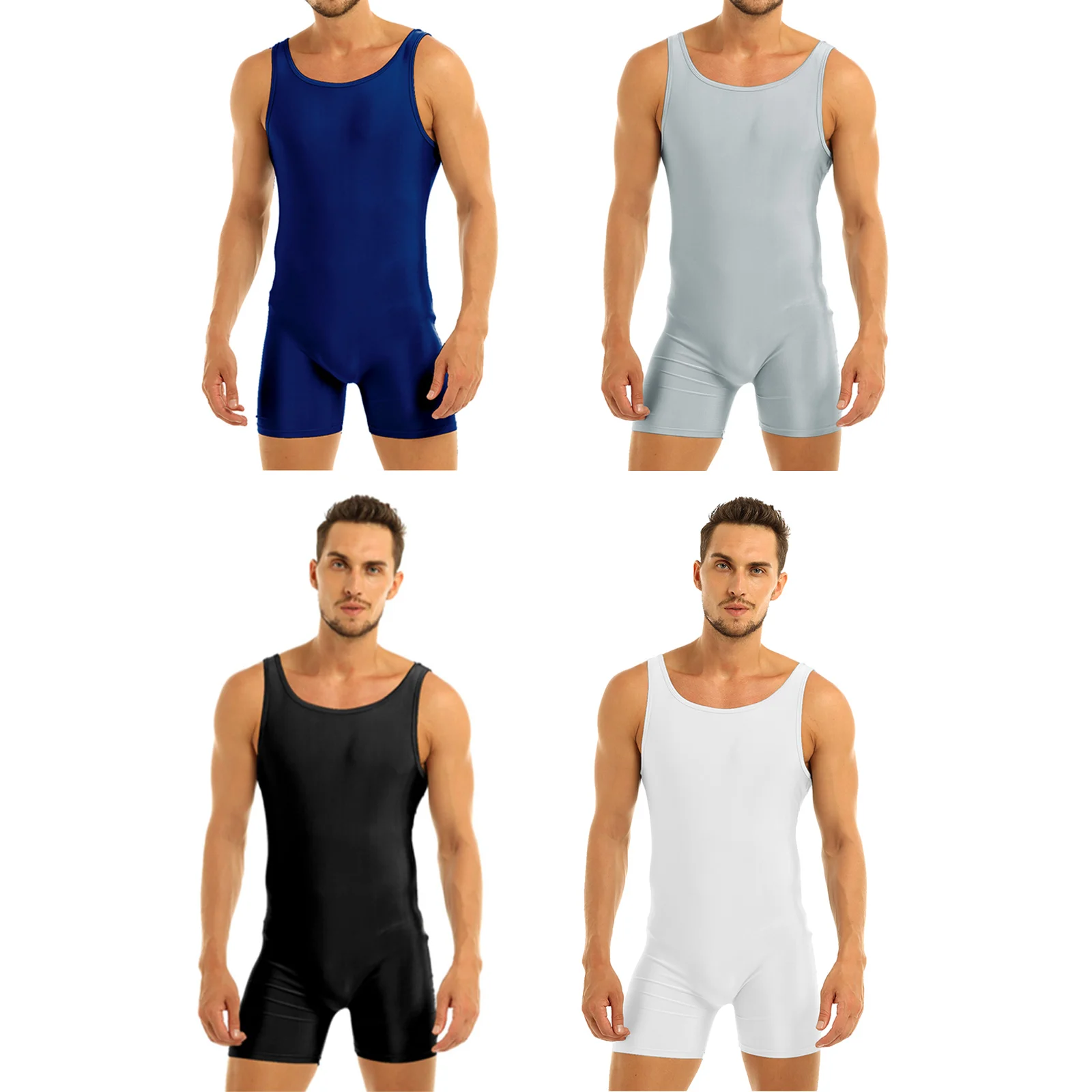 Mens Swimwear Sleeveless Stretchy One Piece Swimsuit Male Sports Gym Bodysuit Yoga Gymanstics Leotard Dance Biketard Unitard