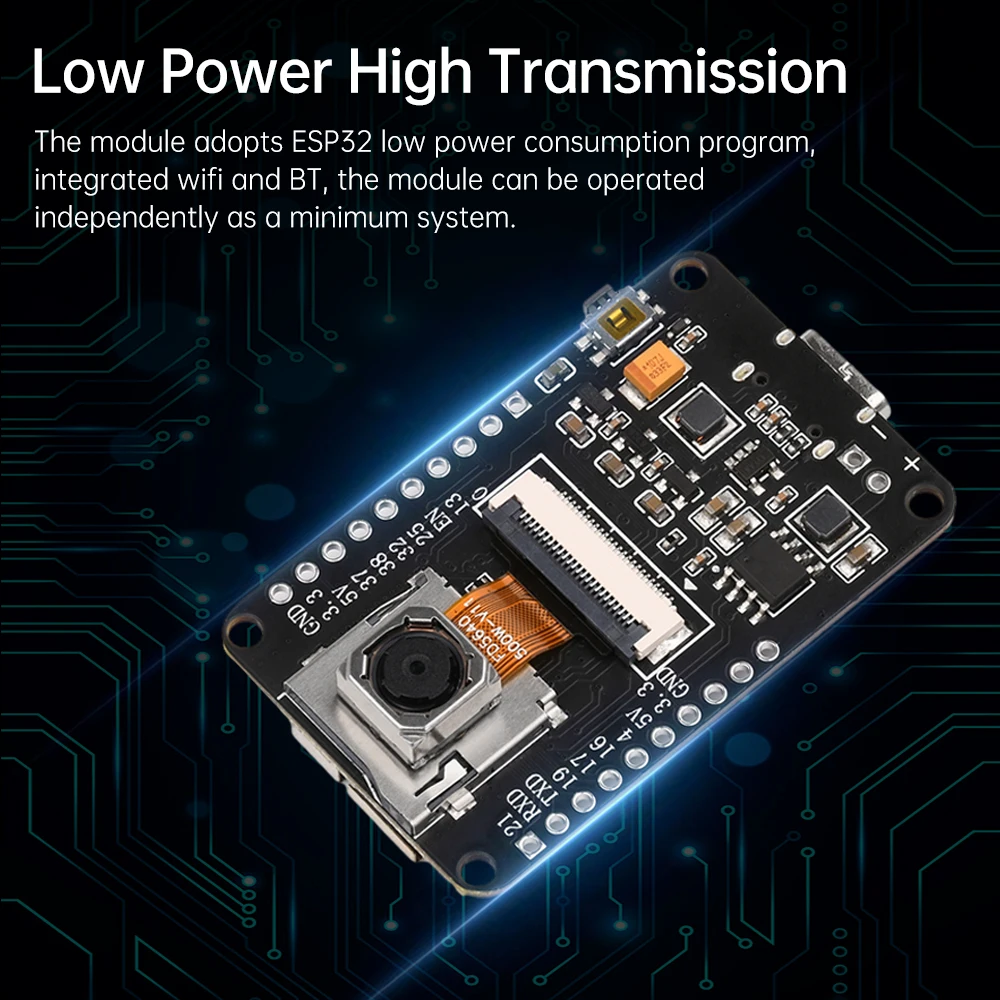 ESP32-CAM scheda di sviluppo compatibile con Bluetooth WiFi aggiungi PSRAM CH340X con modulo fotocamera OV5640 AF-72MM Pixel da 500W