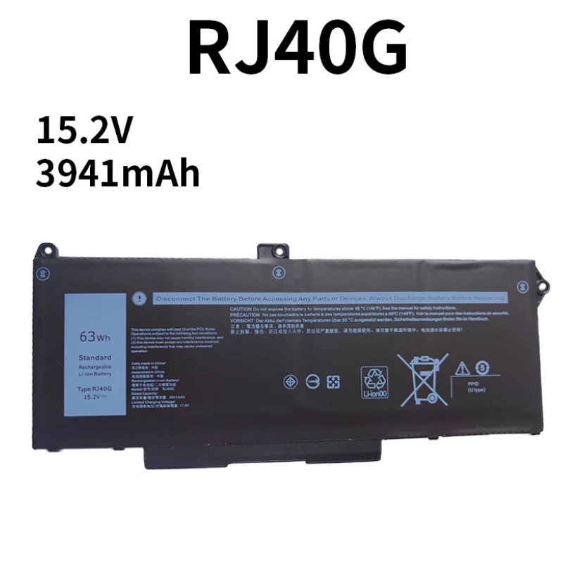 15.2V 3941mAh 63Wh RJ40G Laptop Battery for Dell Latitude 14 5420 Latitude 15 5520 Precision 15 3560 F3T9T / P137G P137G001