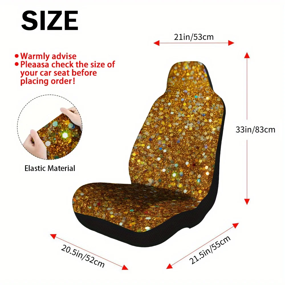 2pcs Golden Sparkling Dots Themed Car Seat Cover Set – High-Quality Full Set Of Front Seat Covers For Most Cars, Fit, Stylish A