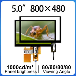 Pantalla LCD de 5 pulgadas HD 1000 Nits, módulo táctil resistivo capacitivo, BI050BS3-K100 RGB, 800x480