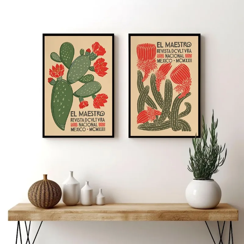 El Maestro Mexican Culture Exhibition Vintage Floral Cactus Posters Prints Canvas Painting Wall Art Picture Living Room Decor