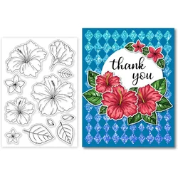 1PC Hibiscus Flower Clear Stamps for DIY Scrapbooking Spring Plants Blooming Floral Leaf Silicone Clear Stamp Seals for Journals
