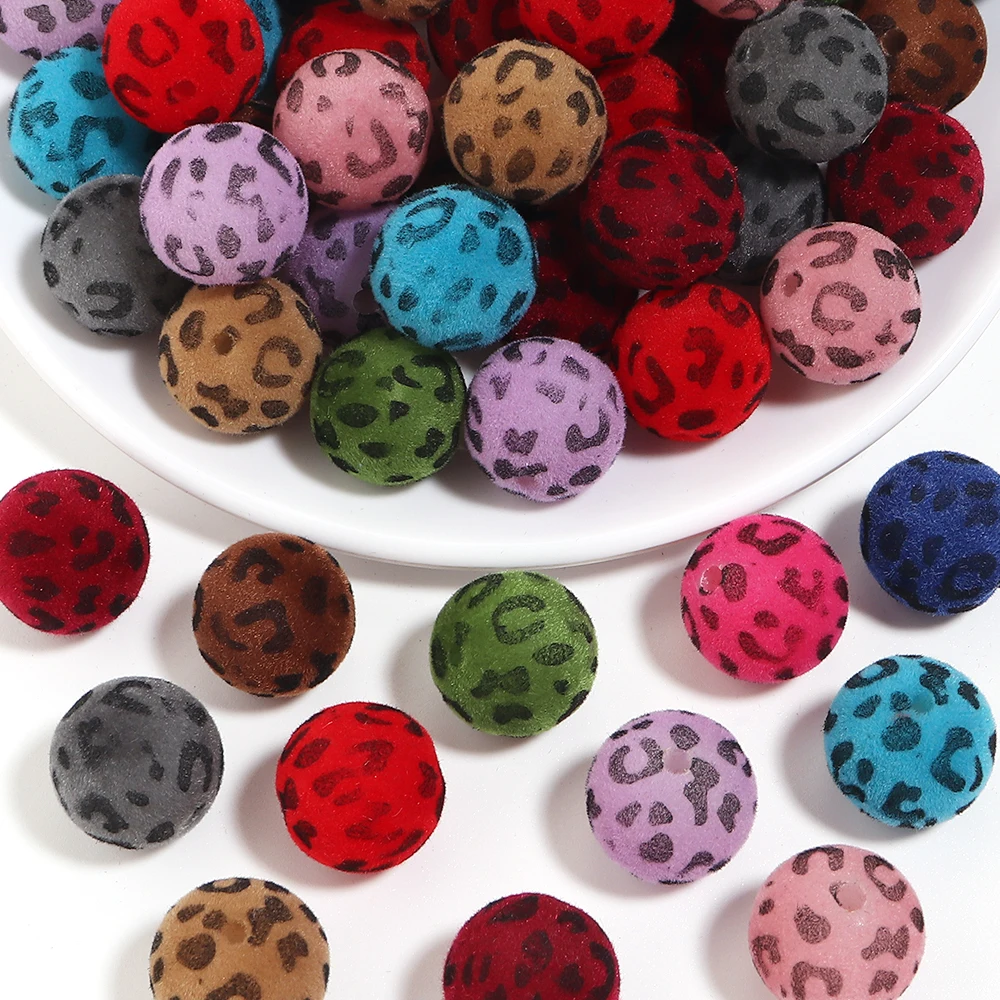 10/20 Stück 16mm beflockte Acrylperlen mit Leopardenmuster, runde lose Zwischenperlen für Schmuckherstellung, DIY Armband- und Halskettenzubehör – Detail 5