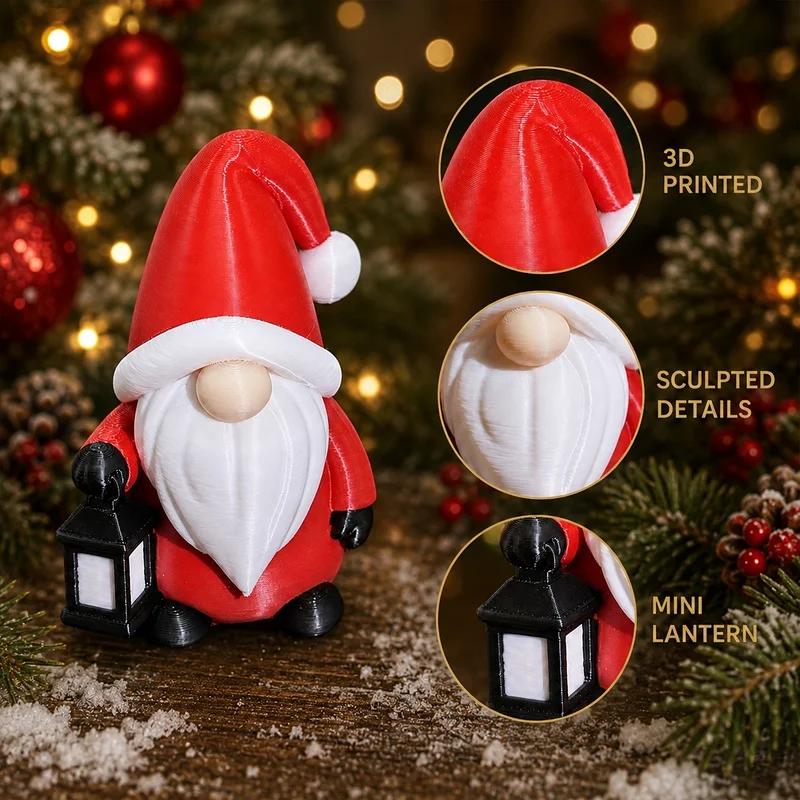 3D‑Printable Christmas Gnome Figurine, Cute Little Dwarf Collectible Ornament, Desktop & Party Decoration, Ideal Christmas Gift