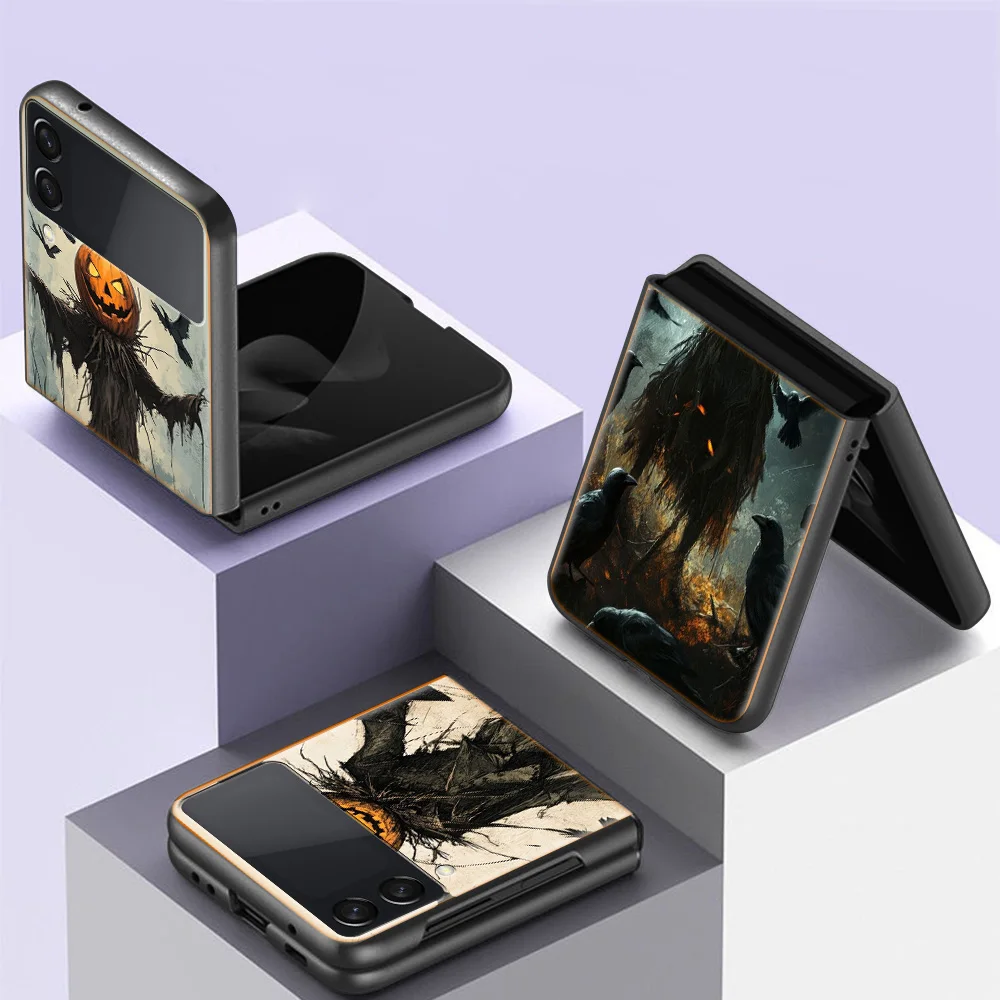 Halloween Pumpkin Man is Here Phone Case For Samsung Z Flip 6 7 5G Z Flip 5 Galaxy Z Flip 3 4 5G ZFlip Shockproof Hard Cover TPU