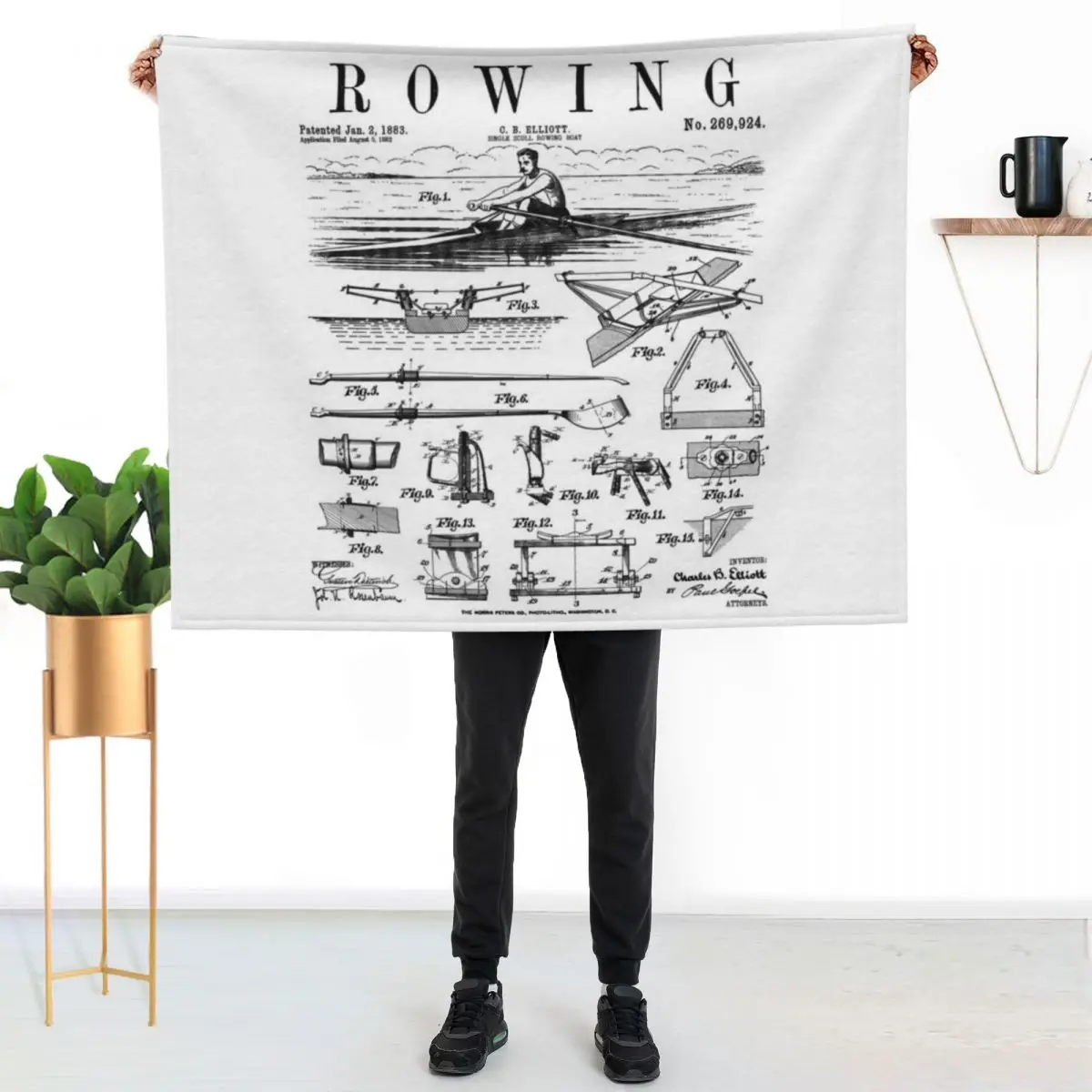 Rowing Sport Rower Sculling Single Scull Boat Vintage Patent Throw Blanket Plaid Decoratives Summer Decorative Sofa Blankets