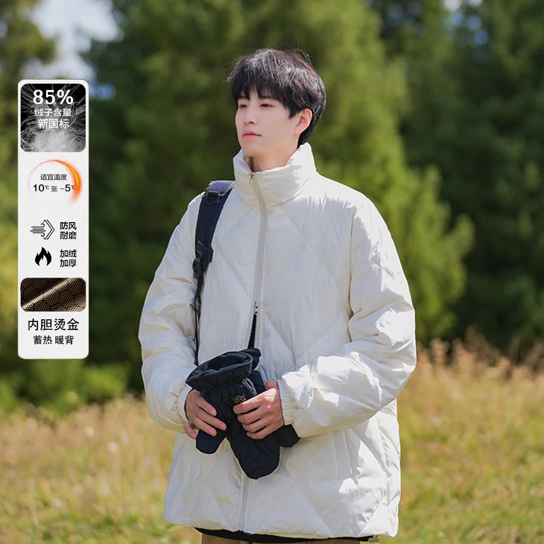 Men's down jacket, white duck down filling, solid color stand collar, autumn and winter casual warm jacket