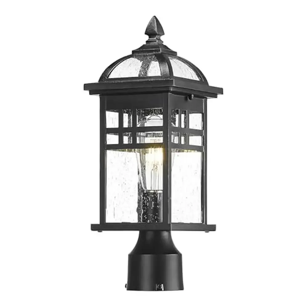 

Modern Outdoor Black Finish Aluminum Seeded Glass Pillar Light 16 Inch Waterproof Post Light Fixture Garden Pathway Yard
