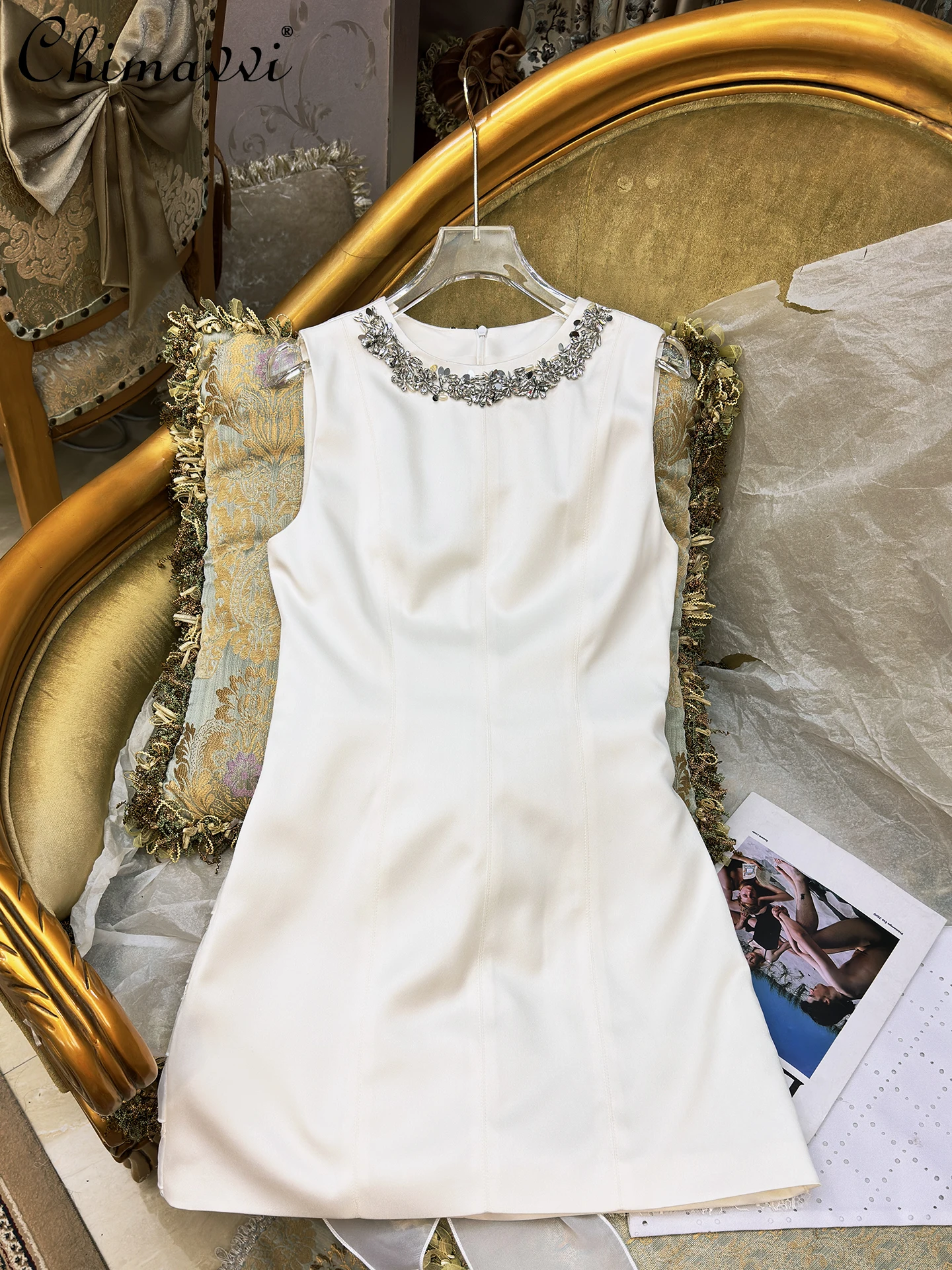 

2025 Autumn New Heavy Industry Sequined Beads Sleeveless Bow Ribbon Cake Dress High-end Sweet Girls Temperament Party Dress