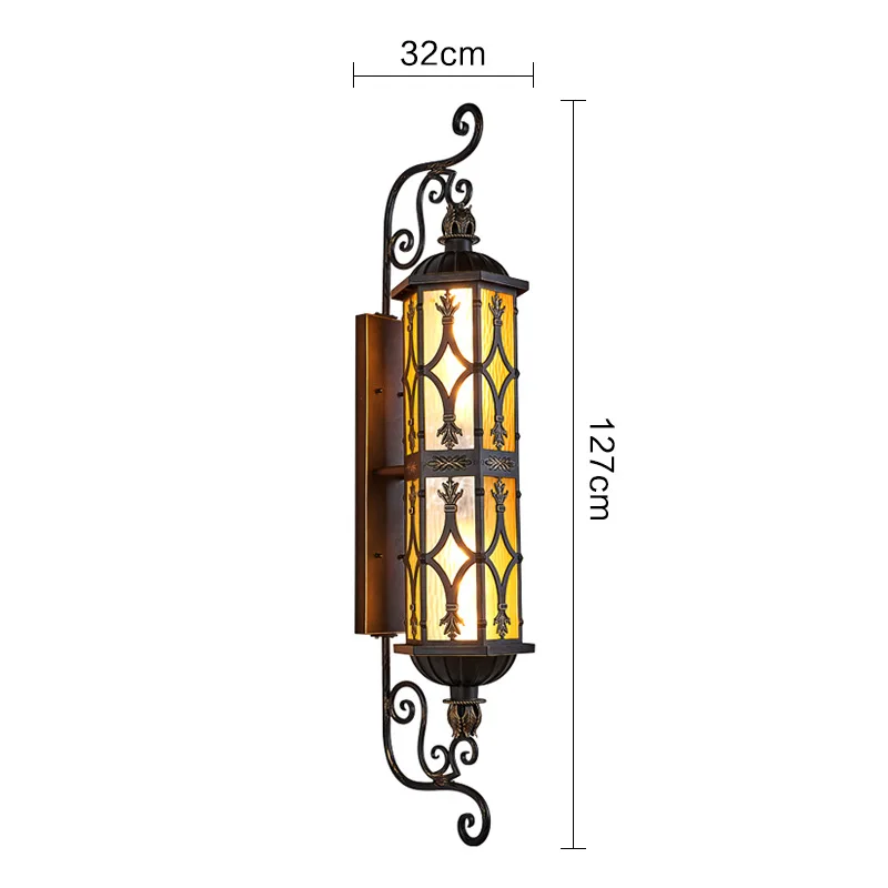 European Six Sided Die Cast Aluminum Lantern Outdoor Garden Wall Light Polycarbonate Diffuser Long Strip Light Emitting Diode