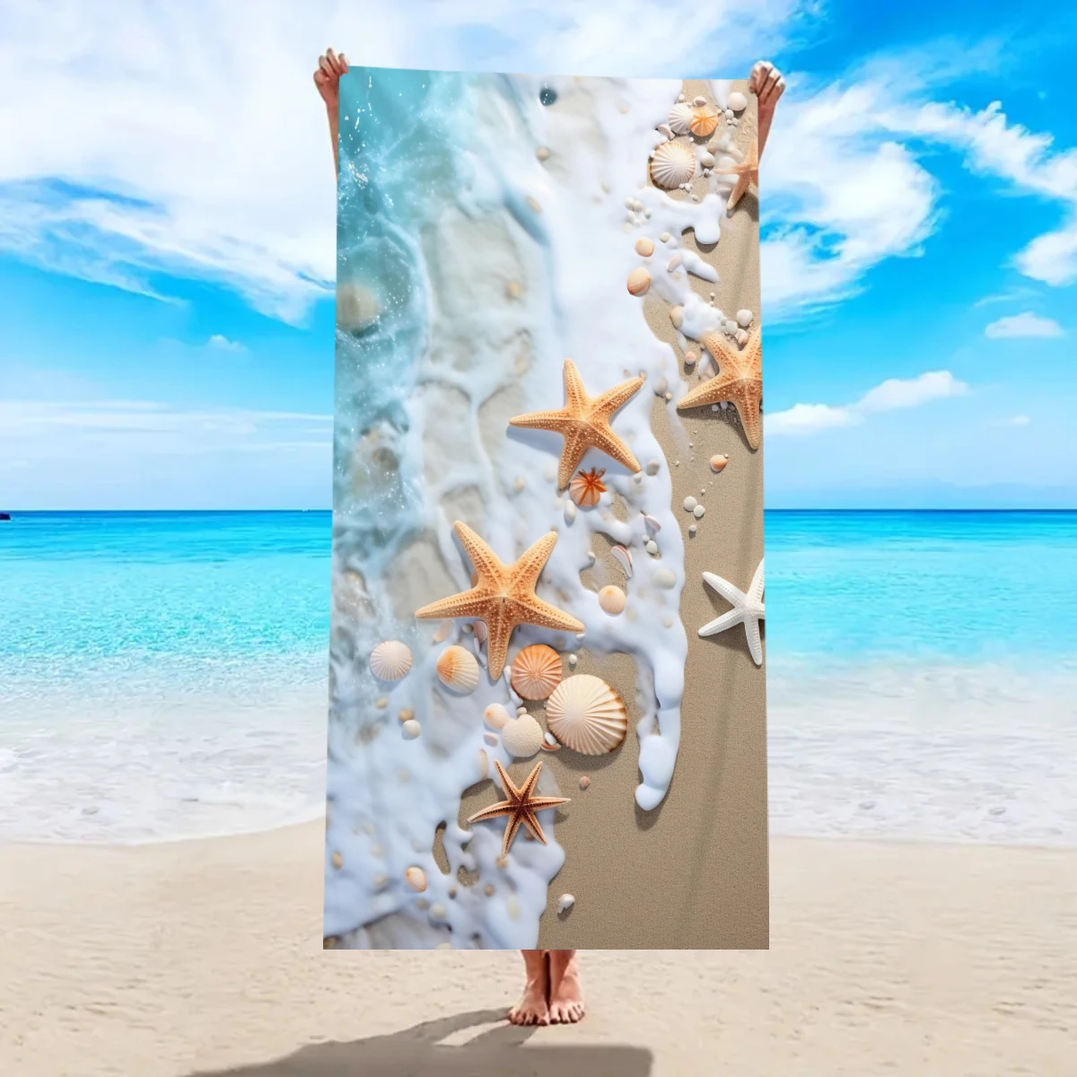 1pc Ocean Element Beach Towel, Suitable for Outdoor Sports, Swimming, and Fitness Center Multifunctional Beach Towel Bath Towels